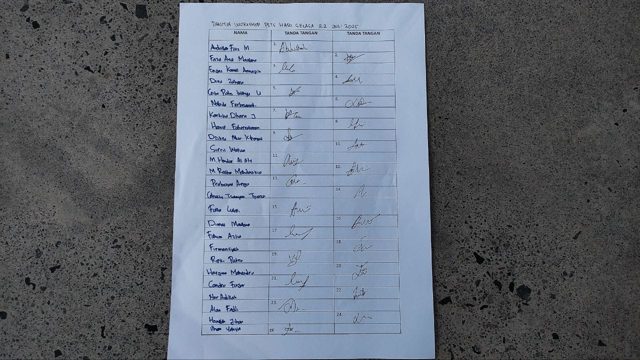 Daftar hadir Panitia hari kedua